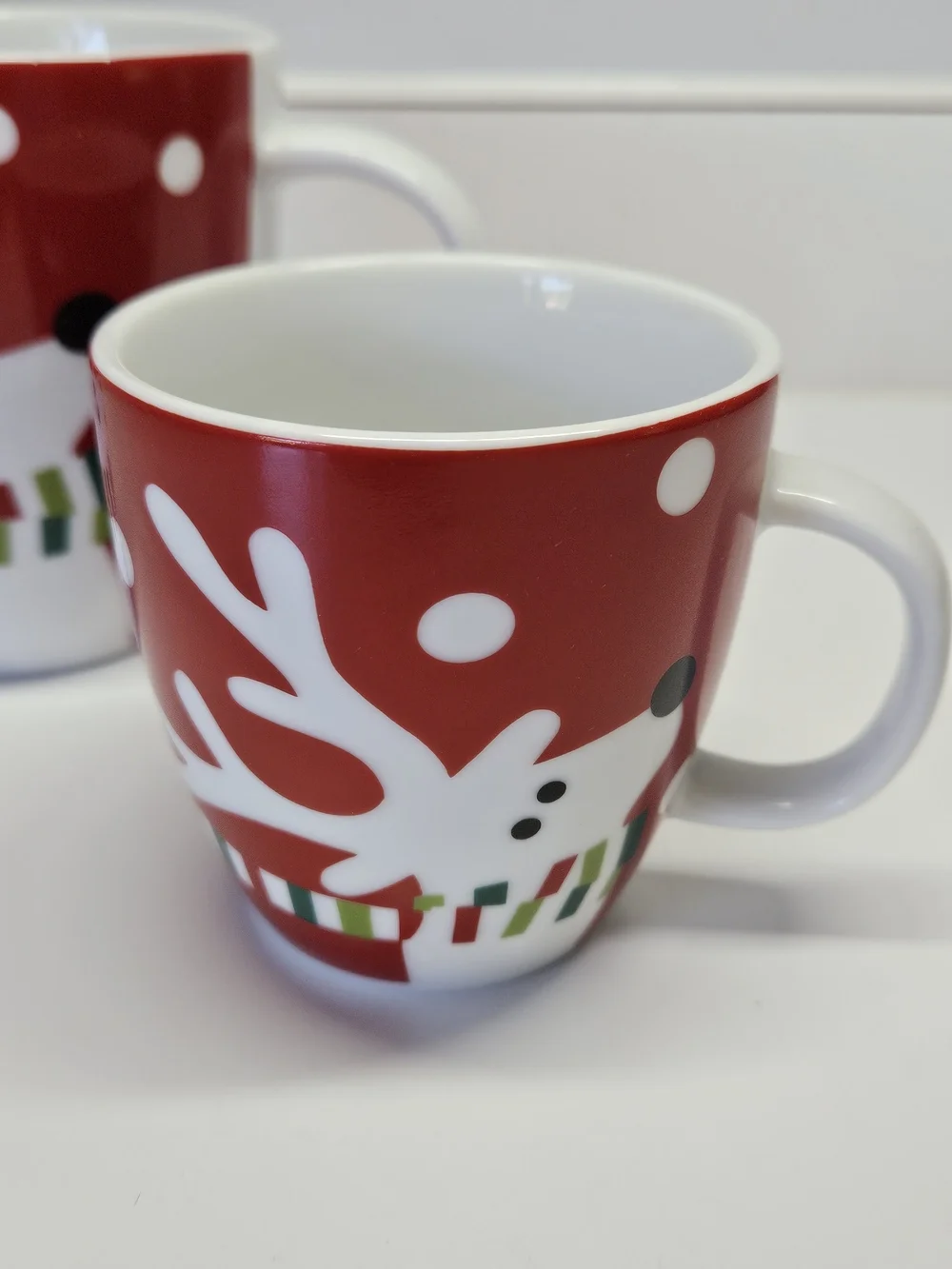 Crate & Barrel Red Ceramic Reindeer Christmas Mommy and Me Mug Set 6 & 12 OZ